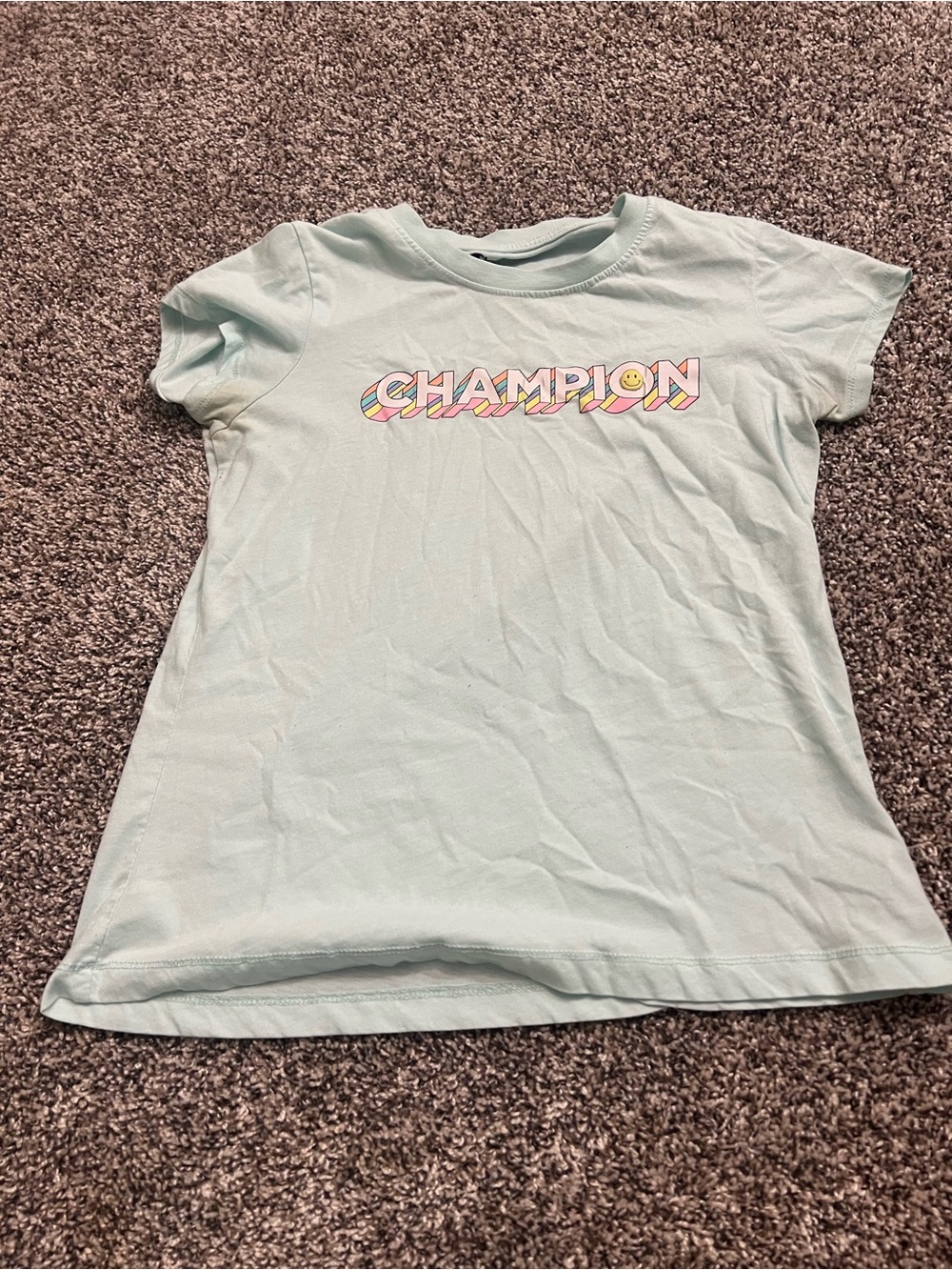 Champion Mint Short Sleeve Tee with Rainbow Logo